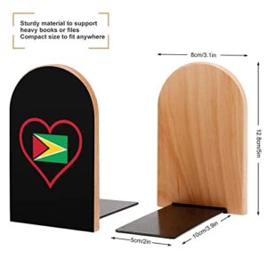 I Love Guyana Red Heart Wood Book Ends for Shelves Non-Skid Bookend Book Stand Book Holder Stopper for Home Office School