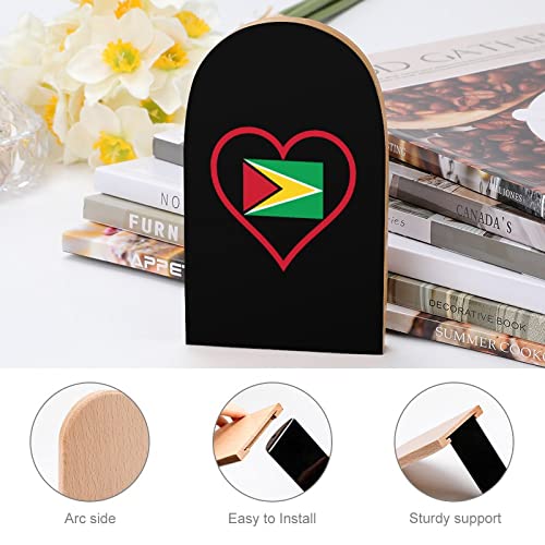 I Love Guyana Red Heart Wood Book Ends for Shelves Non-Skid Bookend Book Stand Book Holder Stopper for Home Office School