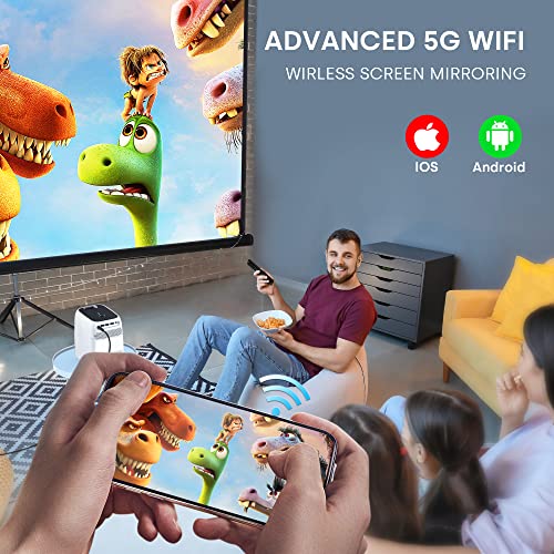 Mini Projector, 4K Mini Projector, 5G WiFi Mini Projector, Native 1080P Portable Projector with 5W Stereo Speaker, 9500L Brightness Home Theater Projector for Phone iOS/Android/Laptop/TV Stick