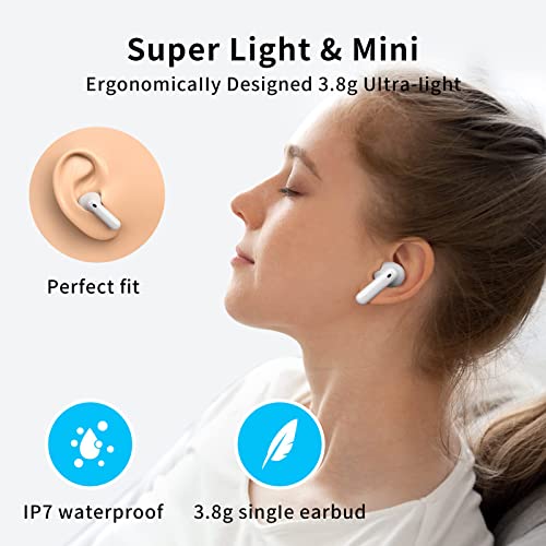 BONKON Bluetooth Earbuds, Wireless Headphones IPX7 Waterproof Wireless Bluetooth with Microphone Charging Case 48H Playtime, Pop-ups Auto Pairing Hi-Fi Stereo Sound Headset for Android/iOS (White)