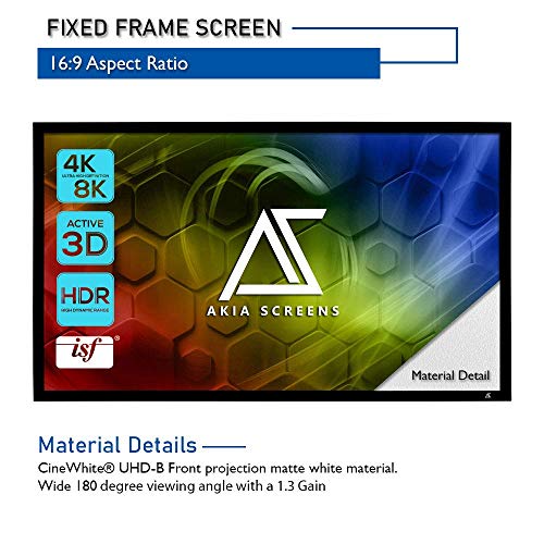 Akia Screens Fixed Frame Projector Screen 150inch 16:9 8K 4K Ultra HD 3D Ready Wall Mount CINEWHITE UHD-B 150" Projection Screen for Indoor Movie Video Home Theater Cinema Office AK-FF150WH2