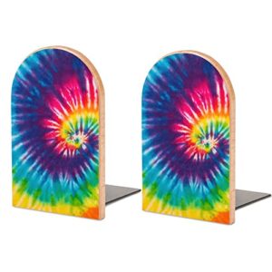 abstract swirl design tie dye wood book ends for shelves non-skid bookend book stand book holder stopper for home office school