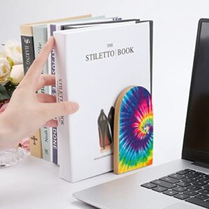 Abstract Swirl Design Tie Dye Wood Book Ends for Shelves Non-Skid Bookend Book Stand Book Holder Stopper for Home Office School