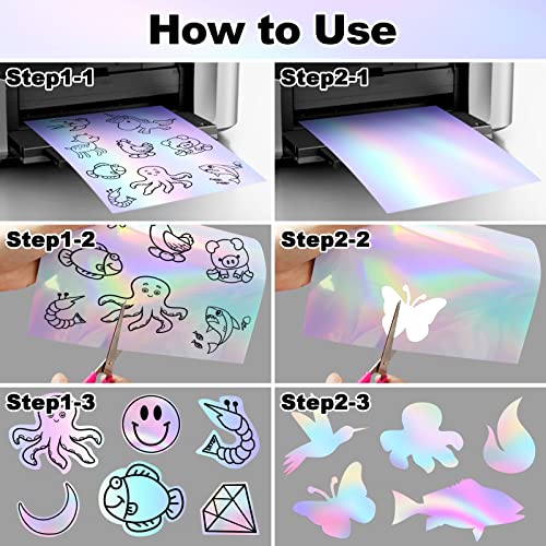 Printable Holographic Sticker Paper for Inkjet Printer, Holographic Overlay for Stickers 25 Sheets 8.5 x 11 Inch. Holographic Labels for Scrapbooking, Bullet Journal,Bottles,Jar,Laptop, Class Project