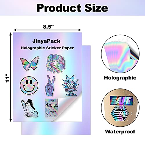 Printable Holographic Sticker Paper for Inkjet Printer, Holographic Overlay for Stickers 25 Sheets 8.5 x 11 Inch. Holographic Labels for Scrapbooking, Bullet Journal,Bottles,Jar,Laptop, Class Project