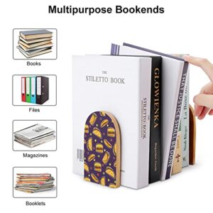 Hamburger and Tacos Wood Book Ends for Shelves Non-Skid Bookend Book Stand Book Holder Stopper for Home Office School