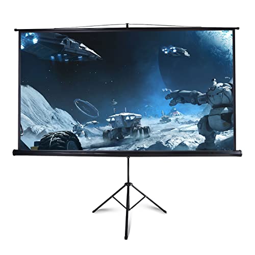 100 Inch Projector Screen Indoor with Stand for Movie Projection, Large 16:9 White Movie Screen, Portable Video Projection Screen for Home Theater, Office Meeting, Outdoor Advertising Camping and etc