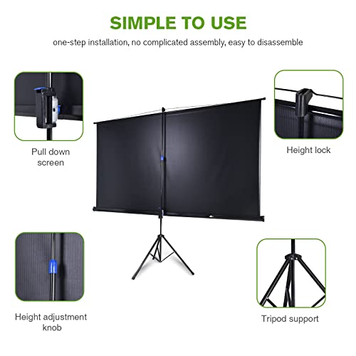 100 Inch Projector Screen Indoor with Stand for Movie Projection, Large 16:9 White Movie Screen, Portable Video Projection Screen for Home Theater, Office Meeting, Outdoor Advertising Camping and etc