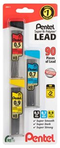 pentel super hi-polymer mechanical pencil lead refill – 0.5mm, 0.7mm, 0.9mm – 90 led refills (30 of each size)