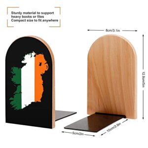 Ireland Flag Map Wood Book Ends for Shelves Non-Skid Bookend Book Stand Book Holder Stopper for Home Office School