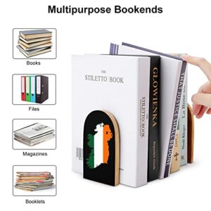 Ireland Flag Map Wood Book Ends for Shelves Non-Skid Bookend Book Stand Book Holder Stopper for Home Office School