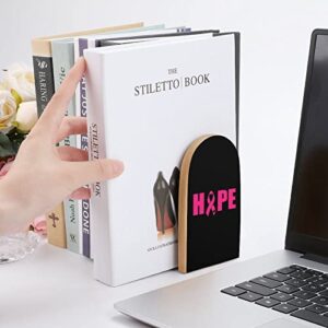 Pink Ribbon Wood Book Ends for Shelves Non-Skid Bookend Book Stand Book Holder Stopper for Home Office School