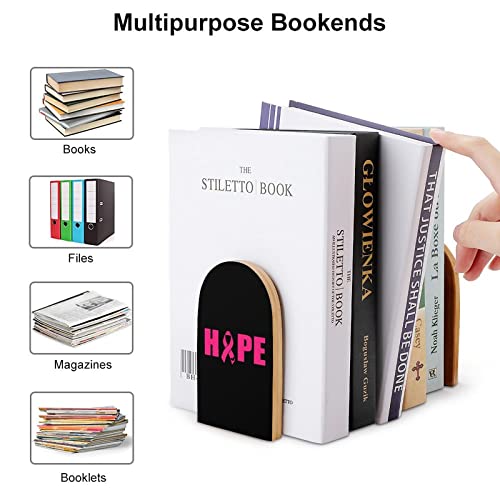 Pink Ribbon Wood Book Ends for Shelves Non-Skid Bookend Book Stand Book Holder Stopper for Home Office School