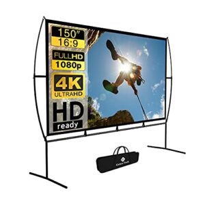 projector screen, outdoor projector screen 150 inch 16:9 4k hd foldable projector screen with stand for outdoor movie screen home theater indoor projector screen and gifts idea