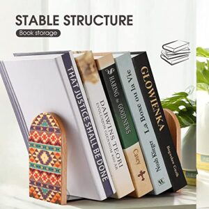 Colorful Aztec Pattern Wood Book Ends for Shelves Non-Skid Bookend Book Stand Book Holder Stopper for Home Office School