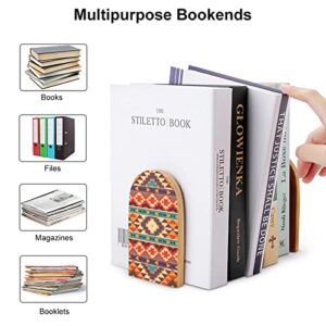 Colorful Aztec Pattern Wood Book Ends for Shelves Non-Skid Bookend Book Stand Book Holder Stopper for Home Office School