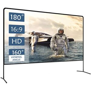 projector screen and stand, 180 inch foldable outdoor projector screen 16:9 hd 4k portable projector screen 1.1 gain outdoor movie screen for home theater or office