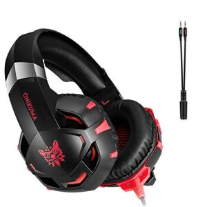 cdycam gaming headset for ps4, pc, xbox one controller, wired gaming chat headphones with 7.1 surround sound, noise-cancellation microphone, led blue light gaming headset (red)