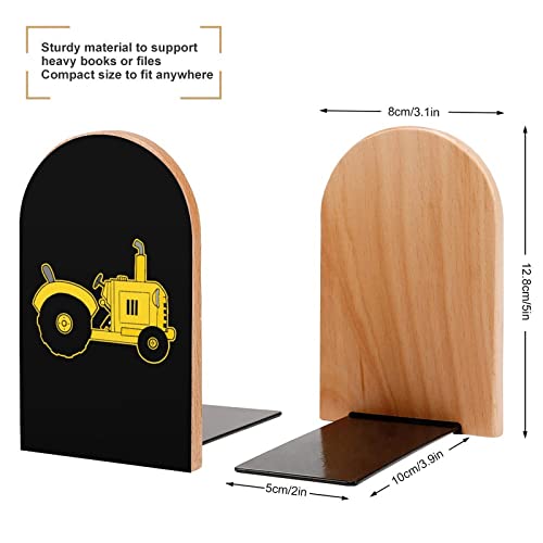 Cartoon Tractor Wood Book Ends for Shelves Non-Skid Bookend Book Stand Book Holder Stopper for Home Office School