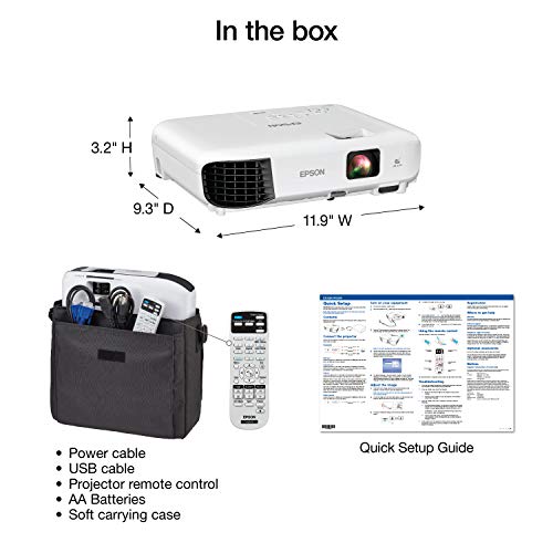 Epson EX3280 3-Chip 3LCD XGA Projector, 3,600 Lumens Color Brightness, 3,600 Lumens White Brightness, HDMI, Built-in Speaker, 15,000:1 Contrast Ratio ()