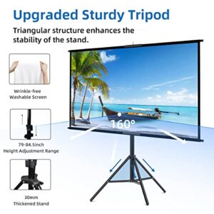 Projector Screen with Stand,Towond 100 inch Indoor Outdoor Projection Screen, Portable 16:9 4K HD Movie Screen with Carry Bag Wrinkle-Free Design for Home Theater Backyard Cinema