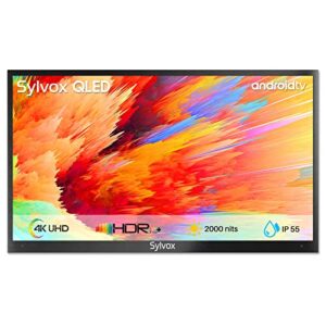 sylvox outdoor tv, 4k qled outdoor tv 55 inch 2000 nits full sun, outdoor smart television with voice control & chromecast built-in, ip55 weatherproof tv for outside (pool pro qled series)