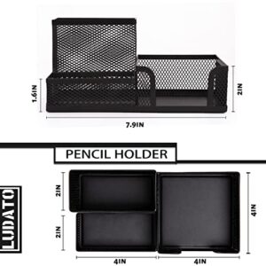 Ludato 2 Pieces Mesh Pen Holder Desk Organizers and Accessories for Desk，3 Compartments Black Pencil Holder for Office Supplies， Gifts for Colleague