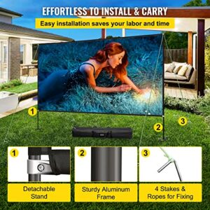 VEVOR Movie Screen with Stand 135inch Portable Projector Screen 16:9 4K HD Wide Angle Projector Screen with Stand Easy Assembly with Storage Bag for Both Indoor and Outdoor Use