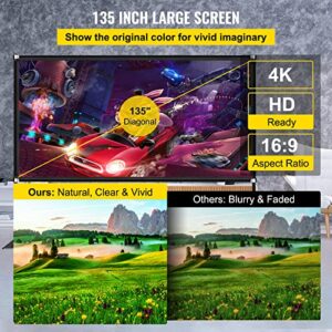 VEVOR Movie Screen with Stand 135inch Portable Projector Screen 16:9 4K HD Wide Angle Projector Screen with Stand Easy Assembly with Storage Bag for Both Indoor and Outdoor Use