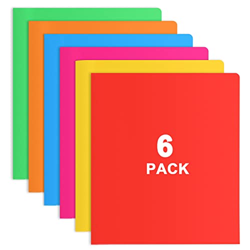 HABGP Plastic Folders with Pockets, 6 Color Heavy Duty Two Pocket Folder Business Card Holder for Office High School