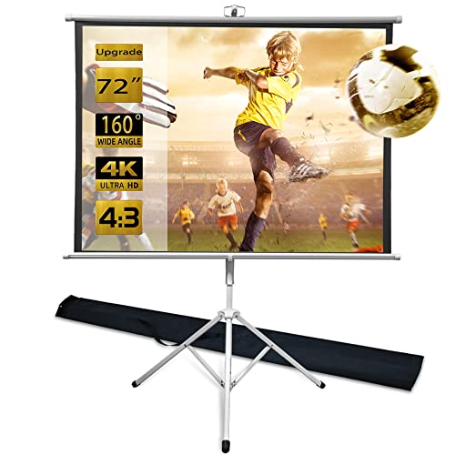 TRMESIA Portable Projector Screen 72inch with Foldable Tripod Stand,Upgrade Movie Screen for Projector,Pull Down Projection Screen 4:3 Ratio Screens & Carry Case Bag for Indoor Outdoor Movie Night