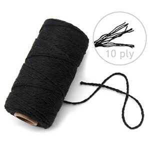 Anvin 984 Feet Cotton Twine Natural Jute Twine Packing Twines Bakers Twine Black Twine White Twine for Holiday Gift Wrapping Butchers Baking Arts and Crafts Gardening(Pack of 3, 10 Ply 2mm Thick)