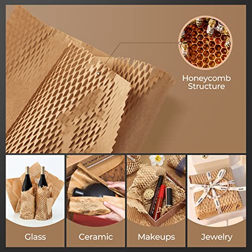 MUNBYN Honeycomb Packing Paper, 15 inches x 120 feet Eco Friendly and Recyclable Cushion Material, Moving Shipping Supplies with 16 Fragile Sticker Lables and 100 Feet Jute Wine(Brown)