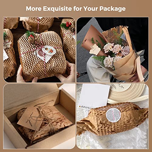 MUNBYN Honeycomb Packing Paper, 15 inches x 120 feet Eco Friendly and Recyclable Cushion Material, Moving Shipping Supplies with 16 Fragile Sticker Lables and 100 Feet Jute Wine(Brown)