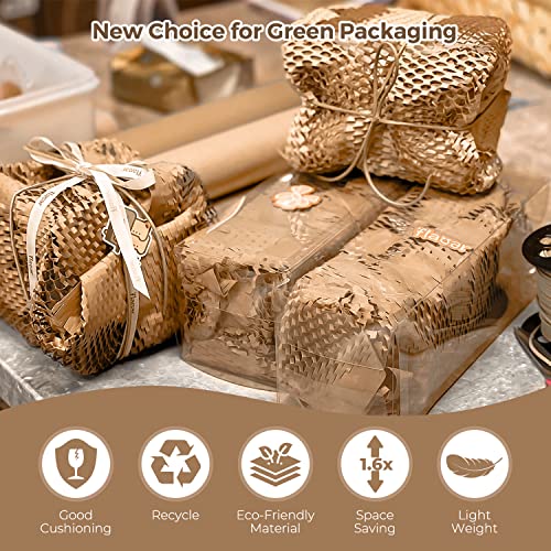 MUNBYN Honeycomb Packing Paper, 15 inches x 120 feet Eco Friendly and Recyclable Cushion Material, Moving Shipping Supplies with 16 Fragile Sticker Lables and 100 Feet Jute Wine(Brown)