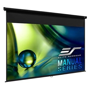 elite screens manual series, 80-inch pull down manual projector screen with auto lock, movie home theater 8k / 4k ultra hd 3d ready, 2-year warranty, m80uwh, 16:9, black