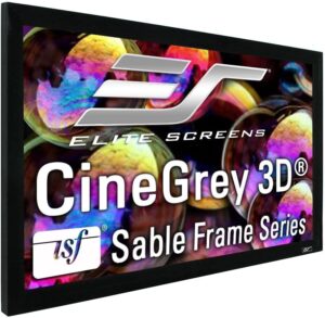 elite screens sable frame cinegrey 3d, 120-inch diagonal 16:9, 8k 4k ultra hd ready ceiling and ambient light rejecting fixed frame projector screen, cinegrey 3d projection material, er120dhd3