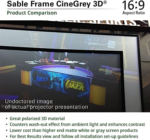 Elite Screens Sable Frame CineGrey 3D, 120-inch Diagonal 16:9, 8K 4K Ultra HD Ready Ceiling and Ambient Light Rejecting Fixed Frame Projector Screen, CineGrey 3D Projection Material, ER120DHD3