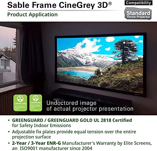 Elite Screens Sable Frame CineGrey 3D, 120-inch Diagonal 16:9, 8K 4K Ultra HD Ready Ceiling and Ambient Light Rejecting Fixed Frame Projector Screen, CineGrey 3D Projection Material, ER120DHD3