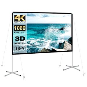 projector screen and stand 100 inch portable outdoor projection screen 16:9 4k hd movie projection screen with carry bag for indoor outdoor home theater film night party camping foldable anti crease