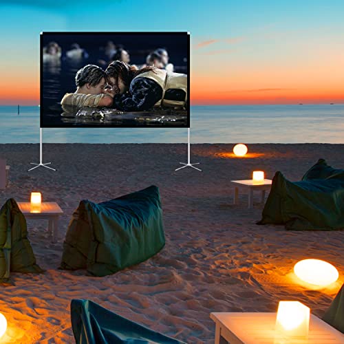 Projector Screen and Stand 100 Inch Portable Outdoor Projection Screen 16:9 4K HD Movie Projection Screen with Carry Bag for Indoor Outdoor Home Theater Film Night Party Camping Foldable Anti Crease