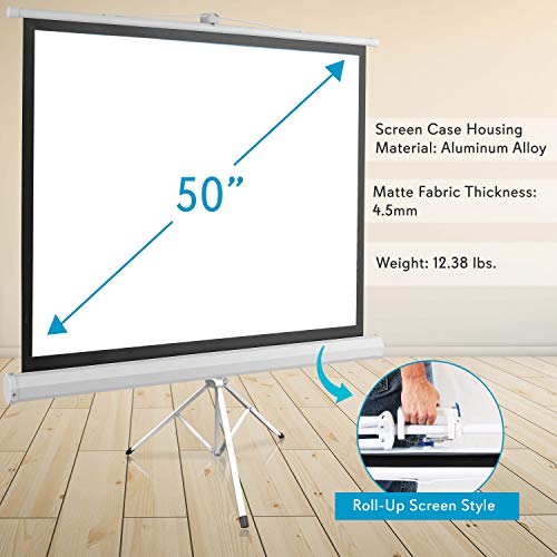 Portable Projector Screen Tripod Stand - Mobile Projection Screen , Lightweight Carry & Durable Easy Pull Assemble System for Schools Meeting Conference Indoor Outdoor Use, 50 Inch - Pyle PRJTP52