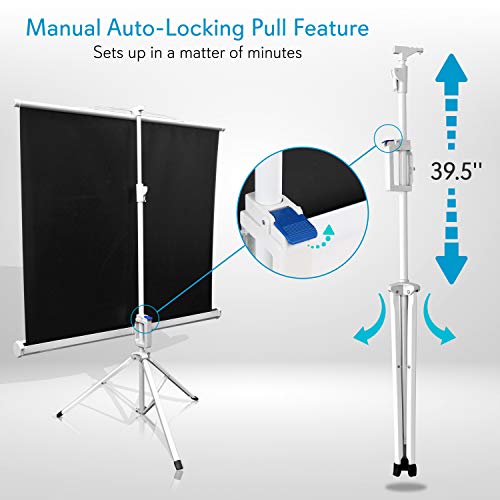 Portable Projector Screen Tripod Stand - Mobile Projection Screen , Lightweight Carry & Durable Easy Pull Assemble System for Schools Meeting Conference Indoor Outdoor Use, 50 Inch - Pyle PRJTP52