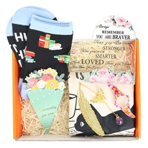book lovers gifts for women, perfect set of 6 reading accessories gift box includes a tote bag, reading socks, bookmark & more for reader teacher student friend family