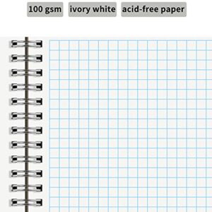 HULYTRAAT Large Graph Ruled Wirebound Spiral Notebook, 8.5 x 11 Inches, 4 X 4 Quad Ruled (4 sq/in) Paper Pad, Premium 100gsm Ivory White Acid-Free Paper, 128 Squared/Grid Pages per Book (Pack of 2)