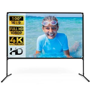 projector screen with stand,100 inch outdoor projector screen and stand,thickened wrinkle-free outdoor movie screen and sturdy frame for home movie theater