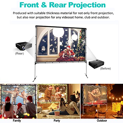 GYUEM Projector Screen with Stand Foldable Portable Movie Screen 120 Inch（16：9）, HD 4K Double Sided Projection Movies Screen with Carry Bag for Indoor Outdoor Home Theater Backyard Cinema Travel