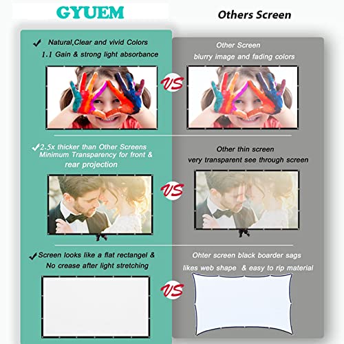 GYUEM Projector Screen with Stand Foldable Portable Movie Screen 120 Inch（16：9）, HD 4K Double Sided Projection Movies Screen with Carry Bag for Indoor Outdoor Home Theater Backyard Cinema Travel