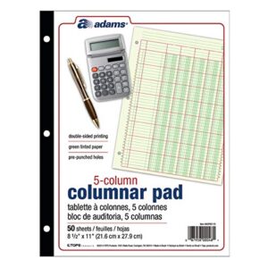 adams analysis pad, 8 1/2″ x 11″, 100 pages (50 sheets), 5 columns, green