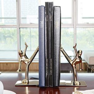 bookends，book ends，book ends for shelves，1 pair gold bookends stainless steel kung fu man heavy duty bookends decorative for books movies home desk office